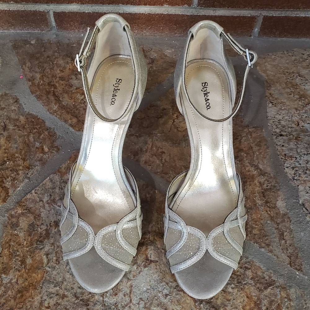 Style & Co pale silver ankle strap stiletto sandal